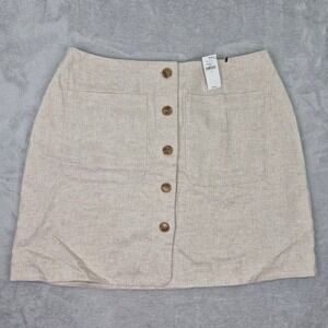 NWT Linen Blend 12 32 Banana Republic Women Beige Lined Button Front Mini Skirt